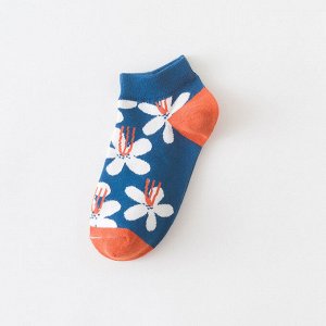 Женские укороченные носки, принт "Цветы", цвет синий
