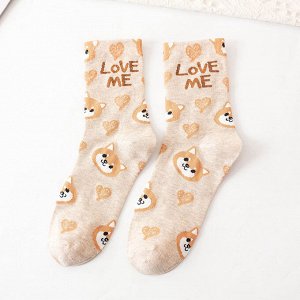 Женские носки, принт "Собачки и сердца", надпись "Love me", цвет хаки