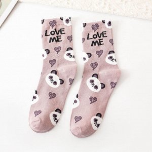 Женские носки, принт "Панды и сердца", надпись "Love me"