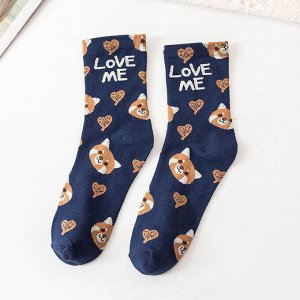 Женские носки, с принтом, надпись "Love me", цвет синий