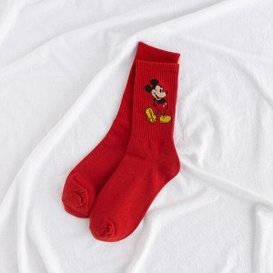 Женские носки, принт "Микки", цвет красный