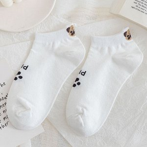 Женские укороченные носки, принт "Собачка", цвет белый