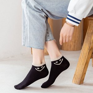 Женские короткие носки с принтом "Смайл", цвет хаки