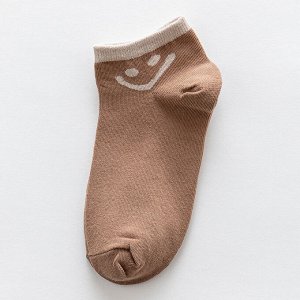 Женские короткие носки с принтом "Смайл", цвет светлый кофейный
