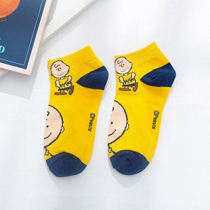 Женские короткие носки, принт "Чарли Браун", цвет желтый