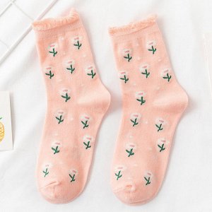 Женские носки, принт "Цветочки", цвет розовый