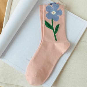 Женские носки, принт "Цветок", цвет розовый