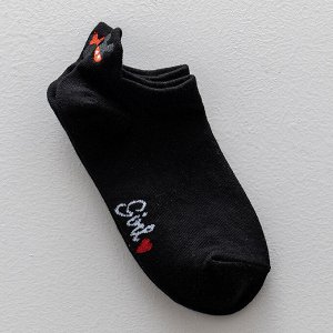 Женские короткие носки с минималистичной вышивкой, цвет черный