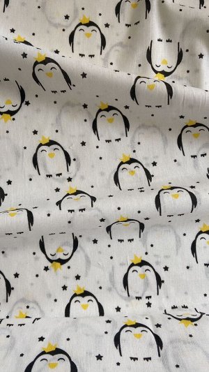 Ткань сатин - Пингвины на белом фоне 0,5*1,6м