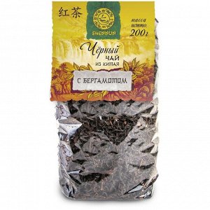 Черный китайский крупнолистовой чай с БЕРГАМОТОМ в прозрачном пакете SHENNUN, 200 г