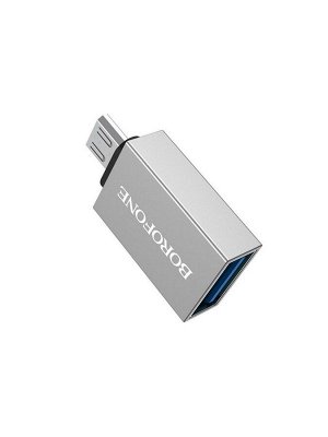 Переходник микро USB - USB 3.0, Borofone BV2, цвет серебряный