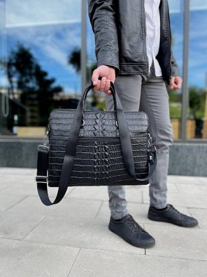 Шикарная мужская сумка из натуральной кожи под крокодила