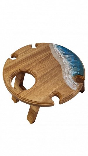 Винный столик из натурального дерева на 4 бокала с морем