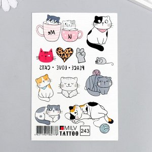 Татуировка на тело "Peace love cats" 10х15 см