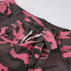 Женские брюки, принт "камуфляж", цвет розовый