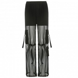 Женские брюки с прозрачными штанинами, с карманами, цвет черный