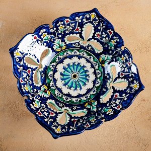 Фруктовница узбекская Риштанская Керамика «Узоры», 24.5x24.5x7 см, синяя