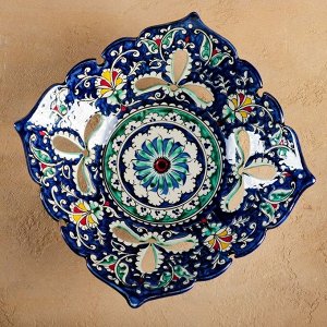 Фруктовница узбекская Риштанская Керамика «Узоры», 24.5x24.5x7 см, синяя