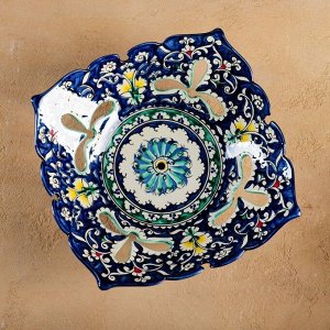 Фруктовница узбекская Риштанская Керамика «Узоры», 24.5x24.5x7 см, синяя