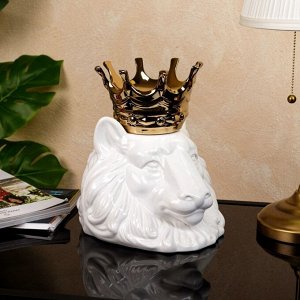 Ваза керамическая "Голова льва с короной", настольная, белая, 27 см, 1 сорт