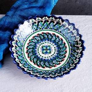 Тарелка глубокая Риштанская Керамика «Узоры», d=20 см, синяя, узор МИКС