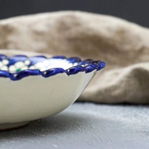 Тарелка Риштанская Керамика "Узоры", синяя, глубокая, микс, 20 см