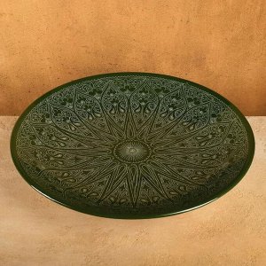 Ляган Риштанская Керамика "Узоры", 42 см, зелёный