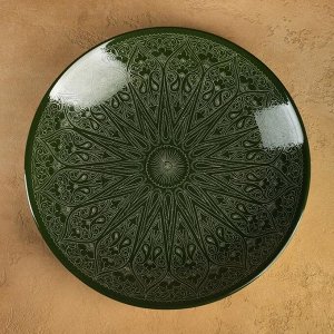 Ляган Риштанская Керамика "Узоры", 42 см, зелёный