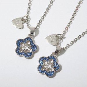Кулоны "Неразлучники" цветочки для друзей, цвет голубой в серебре, 45см