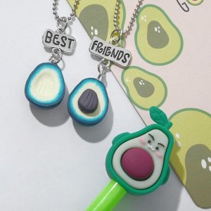 Набор 3 предмета: 2 кулона, ручка "Неразлучники" авокадо, цвет зелёный