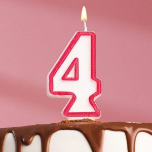 Свеча для торта цифра "4", ободок цветной, 7 см, МИКС