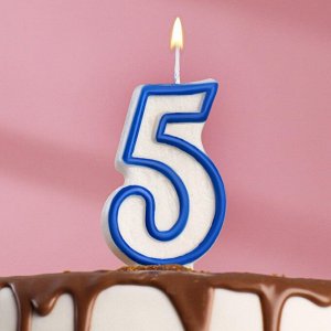 Свеча для торта цифра "5", ободок цветной, 7 см, МИКС