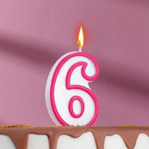 Свеча для торта цифра "6", ободок цветной, 7 см, МИКС