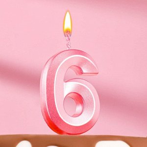 Свеча в торт на шпажке «Грань», цифра "6", 5 х 3.5 см, розовая