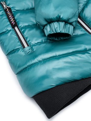 Пальто Зимняя стеганная куртка для девочки аквамаринового цвета. Детский пуховик на молнии с защитой от прищемления. Утеплитель - 300гр/м2. Зимнее пальто непродуваемое и непромокаемое с удлиненной спи