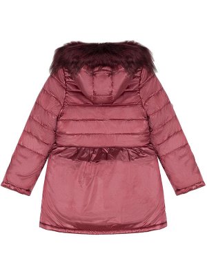 Пальто Стеганное зимнее пальто бордового цвета с баской понравится маленьким модницам. Зимняя куртка подходит для прогулок при температуре от 0 до -25 градусов. Плотность утеплителя 300 г/кв.м. Детски