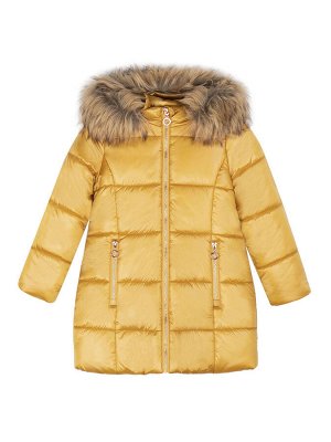 Пальто Зимняя стеганная куртка для девочки желтого цвета. Детский пуховик на молнии с защитой от прищемления и ветрозащитной планкой на кнопках. Утеплитель - 300гр/м2. Зимнее пальто непродуваемое и не