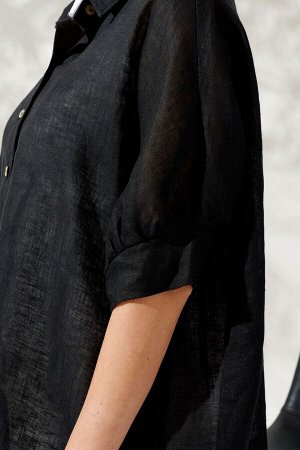 Блузка Рост: 170 см. Состав ткани: 100% лен Льняная свободная блузка. Блузка силуэта оверсайз, что идеально подходит для разного типа фигуры. Спинка блузки удлиненная. Блузка с фигурным низом и перепа