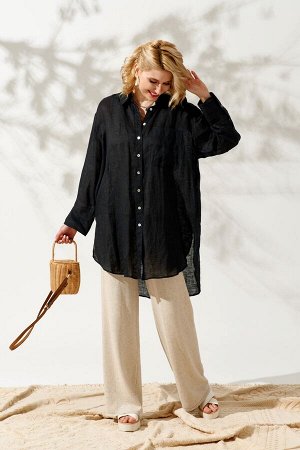 Блузка Рост: 170 см. Состав ткани: 100% лен Стильная длинная блузка из натурального льна. Блузка силуэта оверсайз, что идеально подходит для разного типа фигуры. Спинка блузки удлиненная. Блузка с фиг
