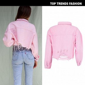 Женская джинсовая куртка, цвет розовый