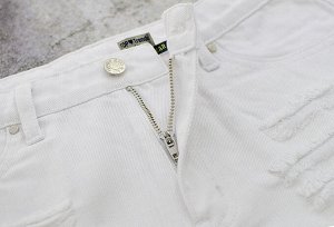 Женские джинсовые шорты с потертостями, по бокам замки, цвет белый