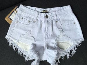 Женские джинсовые шорты с потертостями, цвет белый