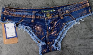 Женские джинсовые мини шорты, цвет темно-синий с позолотой