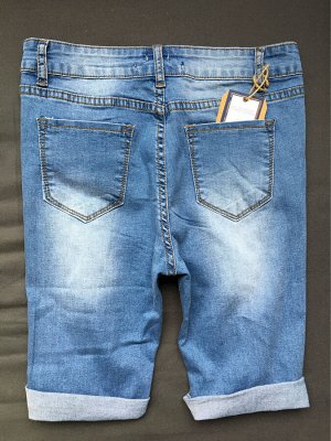 Женские удлиненные джинсовые шорты с порезами, цвет синий