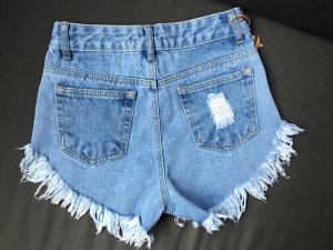 Женские джинсовые шорты с потертостями, цвет голубой