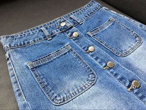 Длинная женская джинсовая юбка на пуговицах, цвет синий