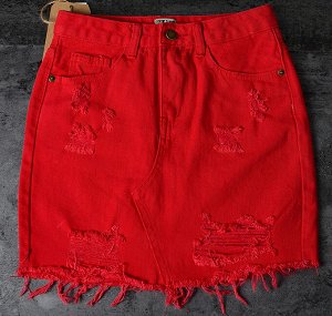 Женская джинсовая юбка с прорезями, цвет красный
