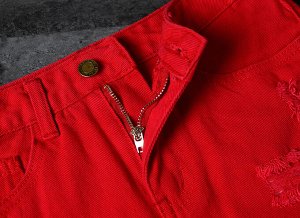 Женская джинсовая юбка с прорезями, цвет красный