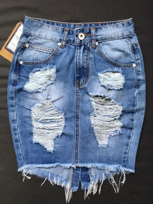 Женская джинсовая юбка с потертостями, цвет синий