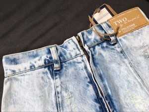 Женская джинсовая юбка с потертостями, цвет голубой